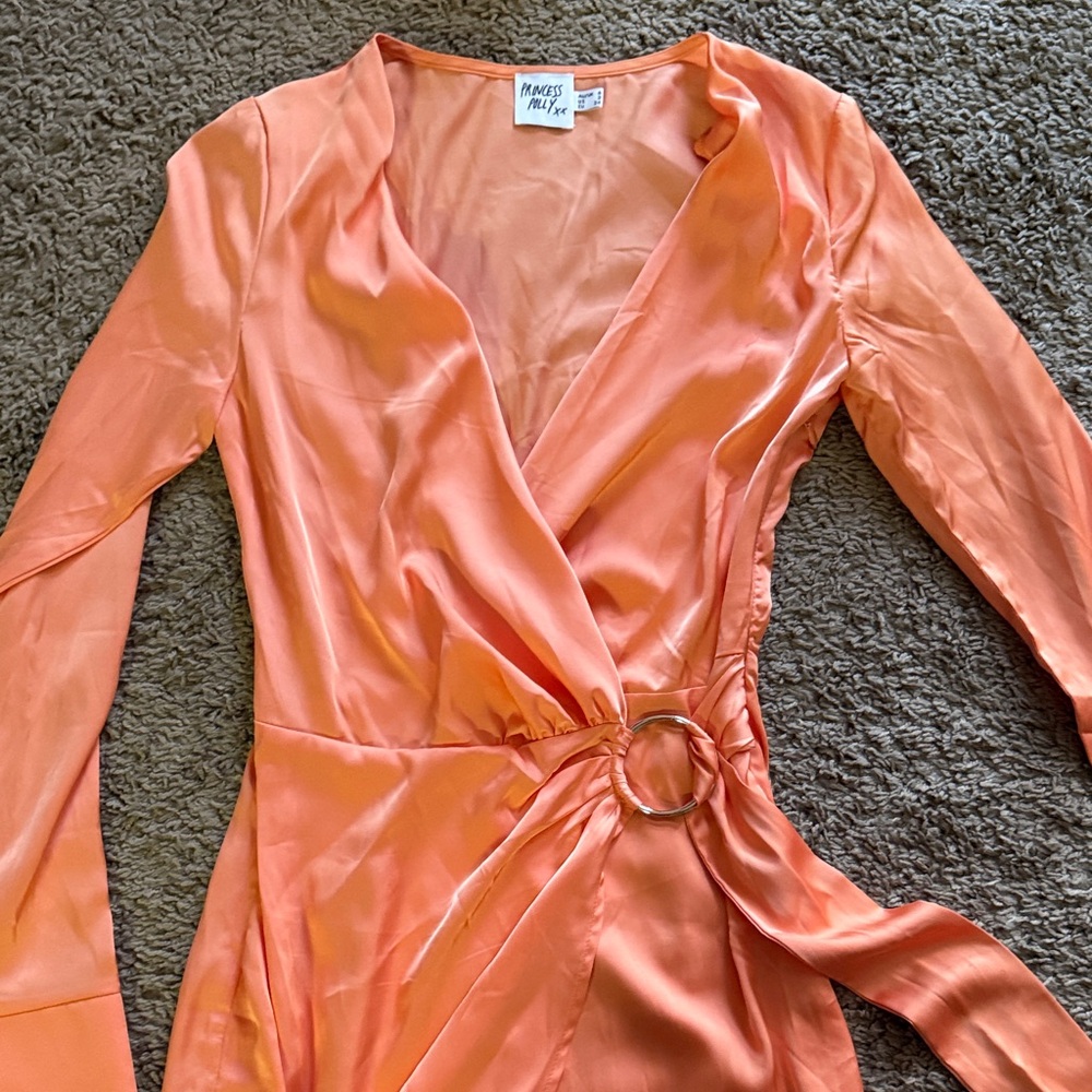 Princess Polly Vibrant Orange Long Sleeve 70’s style Wrap Dress Size 2US